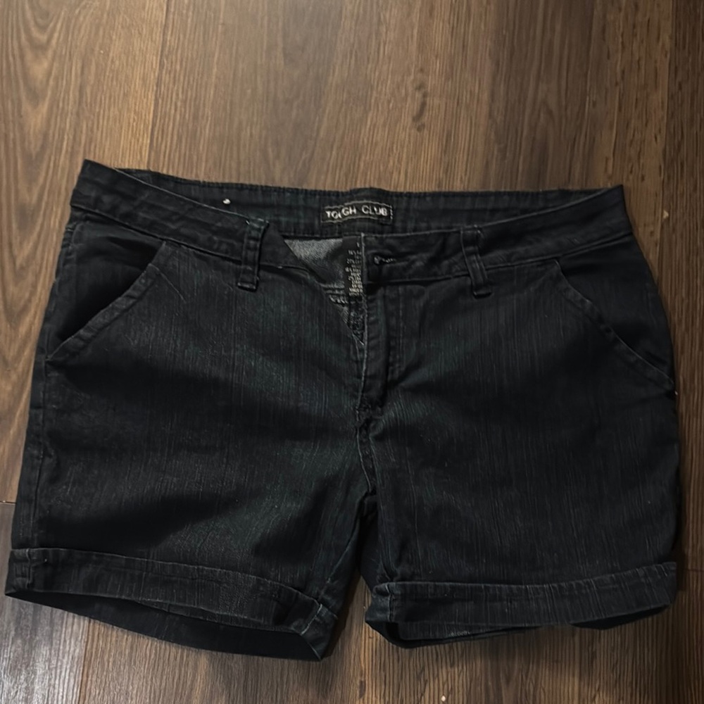 Black Jean Shorts with Distressed Look